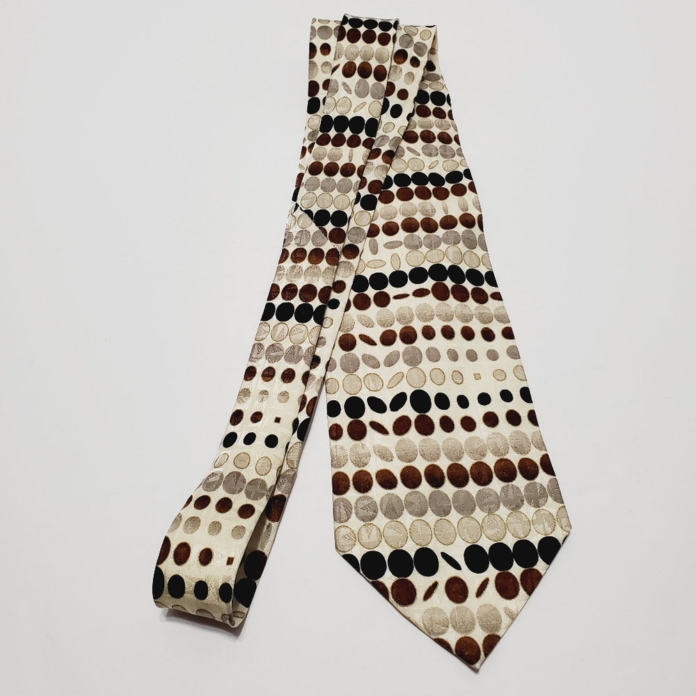 Enrico Capucci Beige Geometric Men's Designer Silk Necktie 56x3.75" - Picture 4 of 5